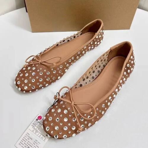 Luxury Crystal Women Ballet Flats Shiny Mesh Light Breathabl