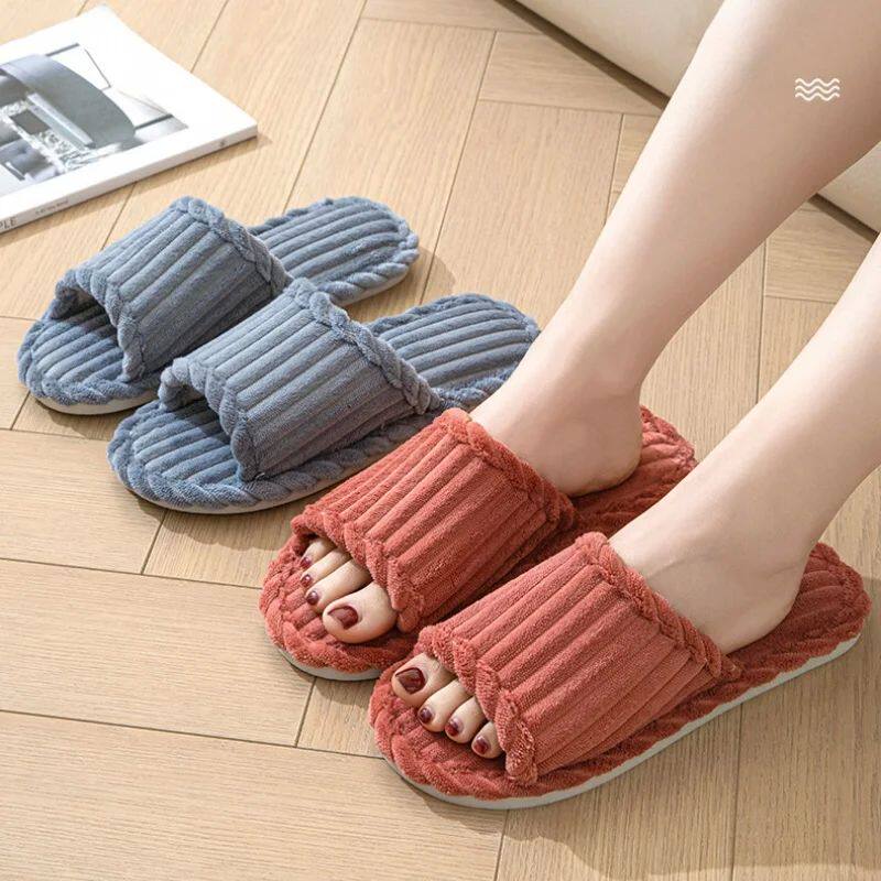 Women's Home Slippers Autumn Winter Corduroy Flip Flops Indo