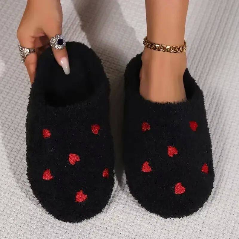 Winter Women's Heart-Shaped Slippers Love Mute Soft Sole Sho