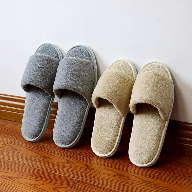 Winter Women Men Furry Slippers Non-Slip Open Toe Indoor Fla
