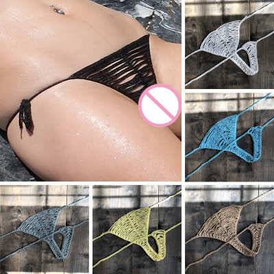 Sexy Micro Mini Bikini Thong Bottom Woman Crochet Beach Bla
