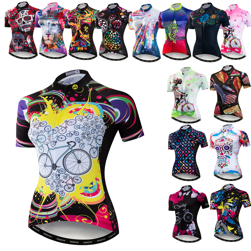 Weimostar Bike Team Cycling Jersey Women Short Sleeve Cyclin