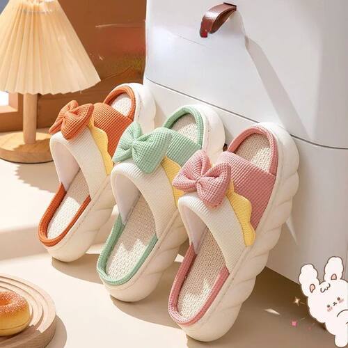 Women Thick Platform Linen Slippers Home Anti-slip Indoor Sl