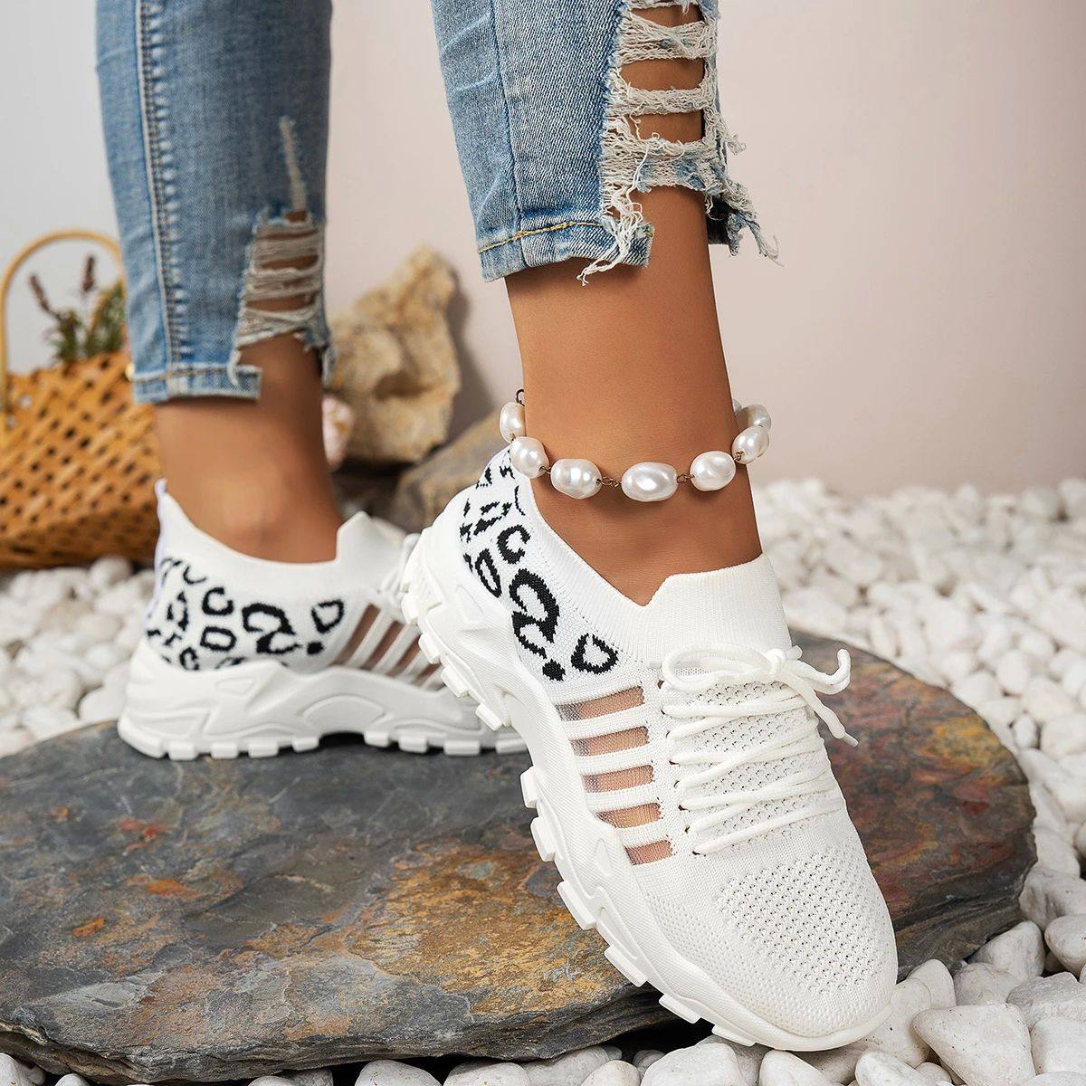 Women Casual Shoes Breathable Walking Mesh Flat Shoes Platfo