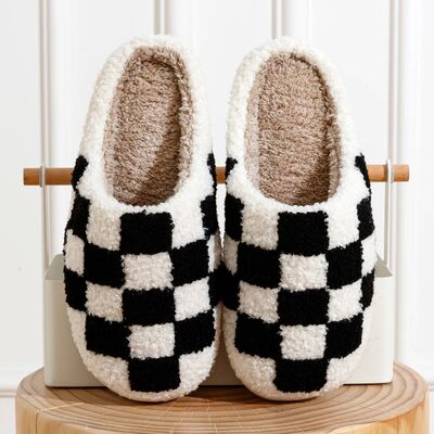 New Fuzzy Slippers Fashion Checker Indoor Embroidery Housesh