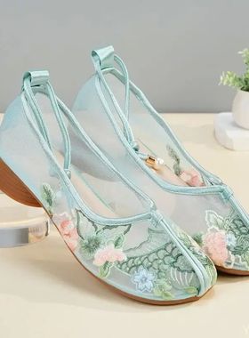 Summer new ethnic style Shoes Lace-up Mesh thin casual flats