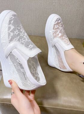 Women Wedge Platform Sneakers Rubber Leather High heels Lace