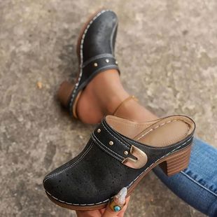 Stylish Chunky Cushioned Mules Sandals Heel Women