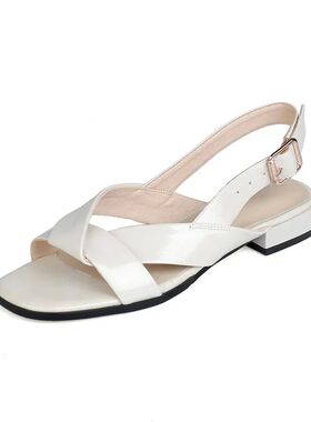 2023 New Genuine Leather Shoes Women Low Heel Square Toe Cas