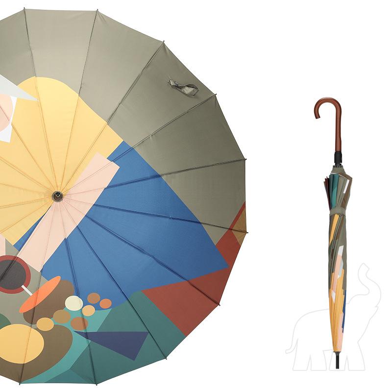 复古全自动雨伞高档防风雨直柄伞结实加固木柄16骨双人伞女长柄伞