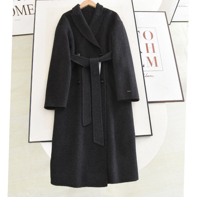 西装领双排扣长款毛呢外套