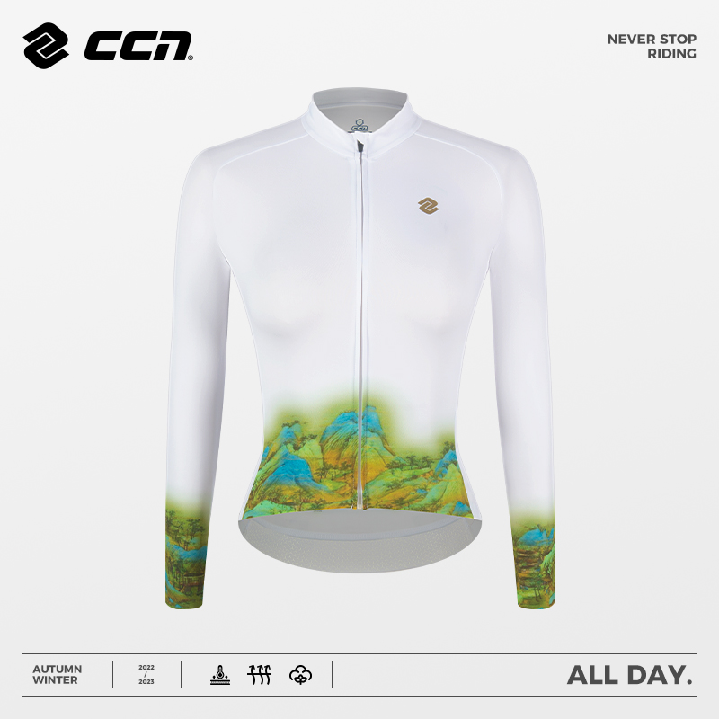 CCN女士长袖骑行服春秋季薄款公路车自行车排汗透气服之千里江山