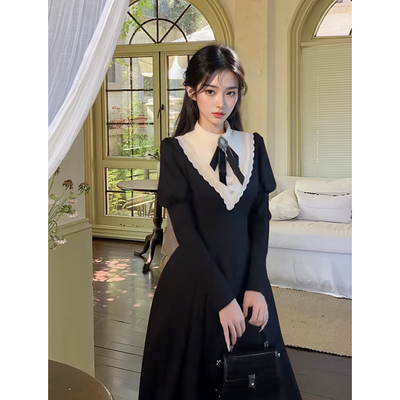 优雅大小姐 春夏新款法式赫本设计感宫廷风收腰lolita暗黑连衣裙