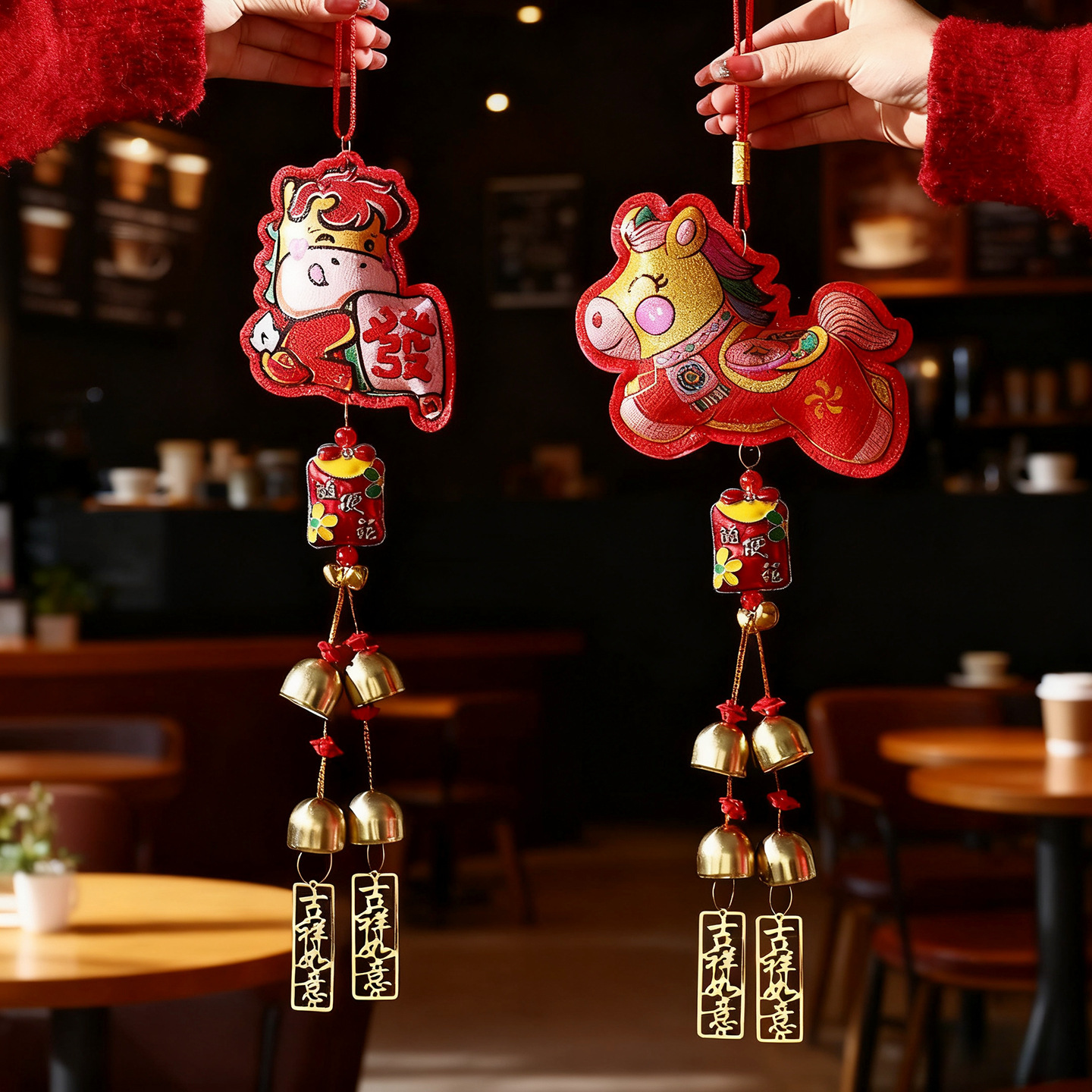 2026新年装饰马年醒狮喜庆鞭炮串挂件过年春节氛围布置福字小挂饰