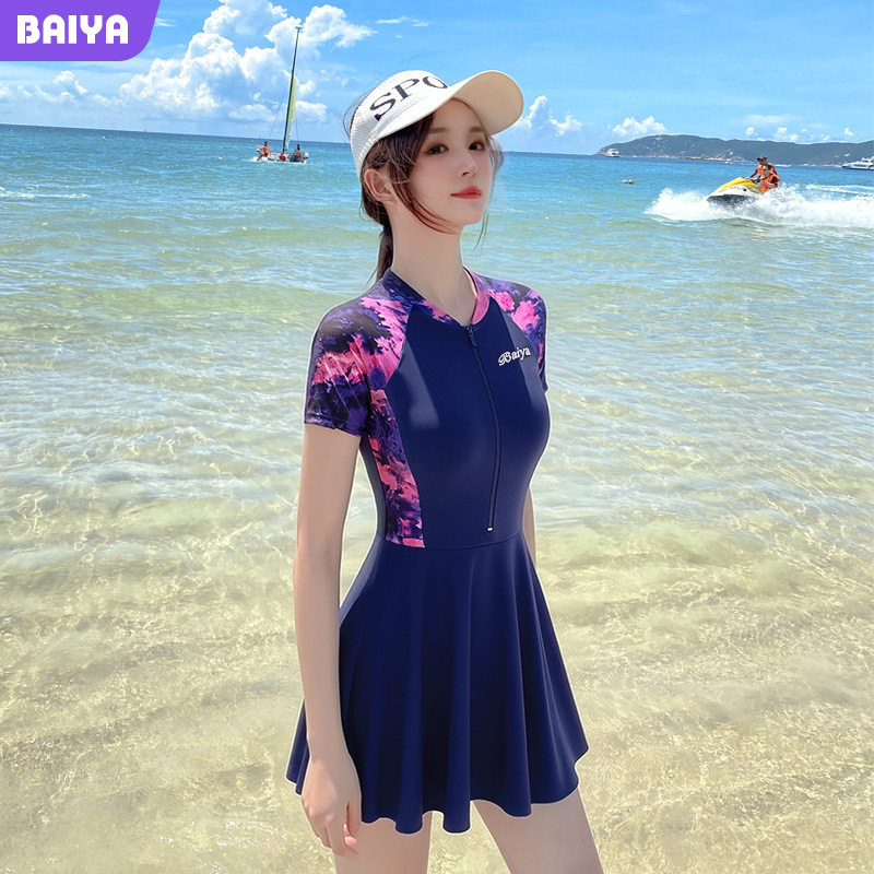 运动连体泳衣女士保守女款显瘦大码温泉泳装新款裙女式游泳衣