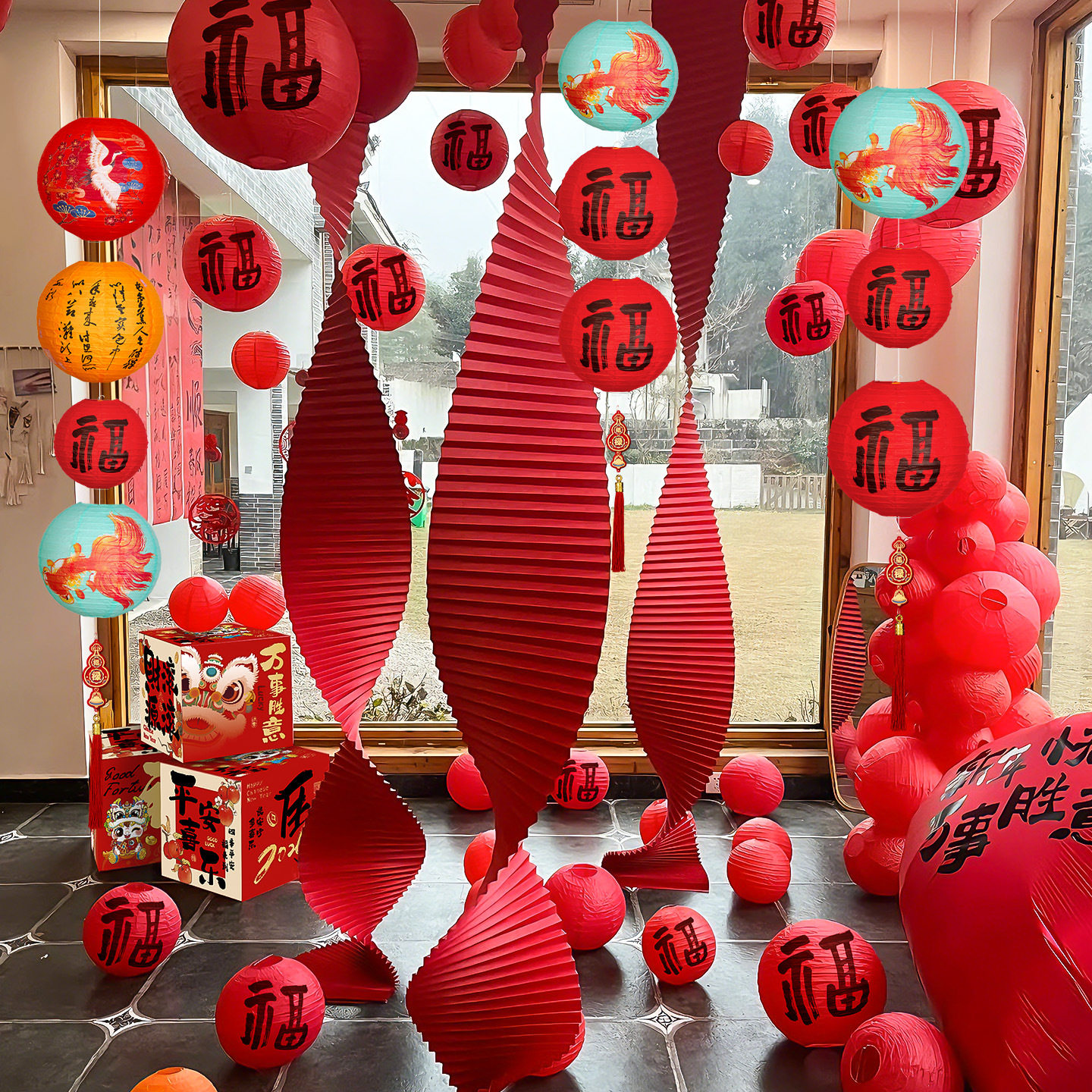 2026马年新年装饰品瓦楞纸拉花春节过年客厅场景氛围布置灯笼挂饰,节庆用品/礼品,挂饰/生肖挂饰,淘宝优惠券,粉丝福利购,淘宝优惠卷