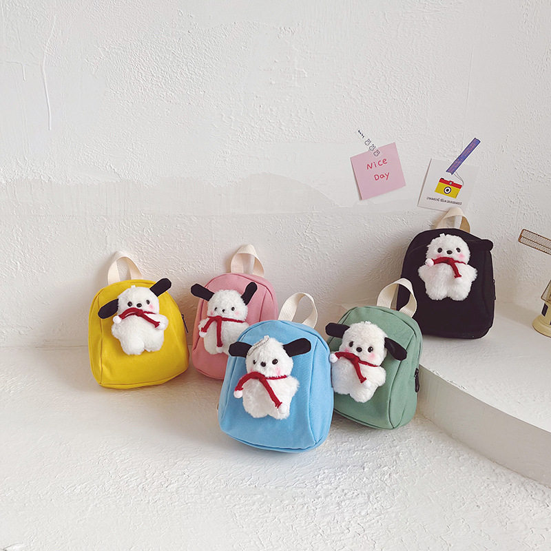 新款幼儿园小孩书包卡通可爱男女童玩偶小背包宝宝外出帆布双肩包