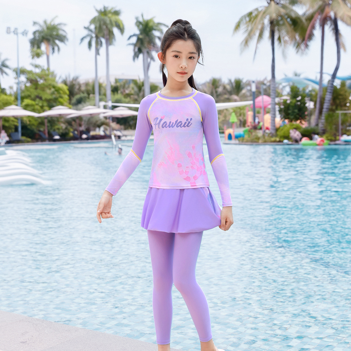 儿童泳衣女2025新款中大童分体泳衣长袖长裤专业防晒速干游泳衣裤