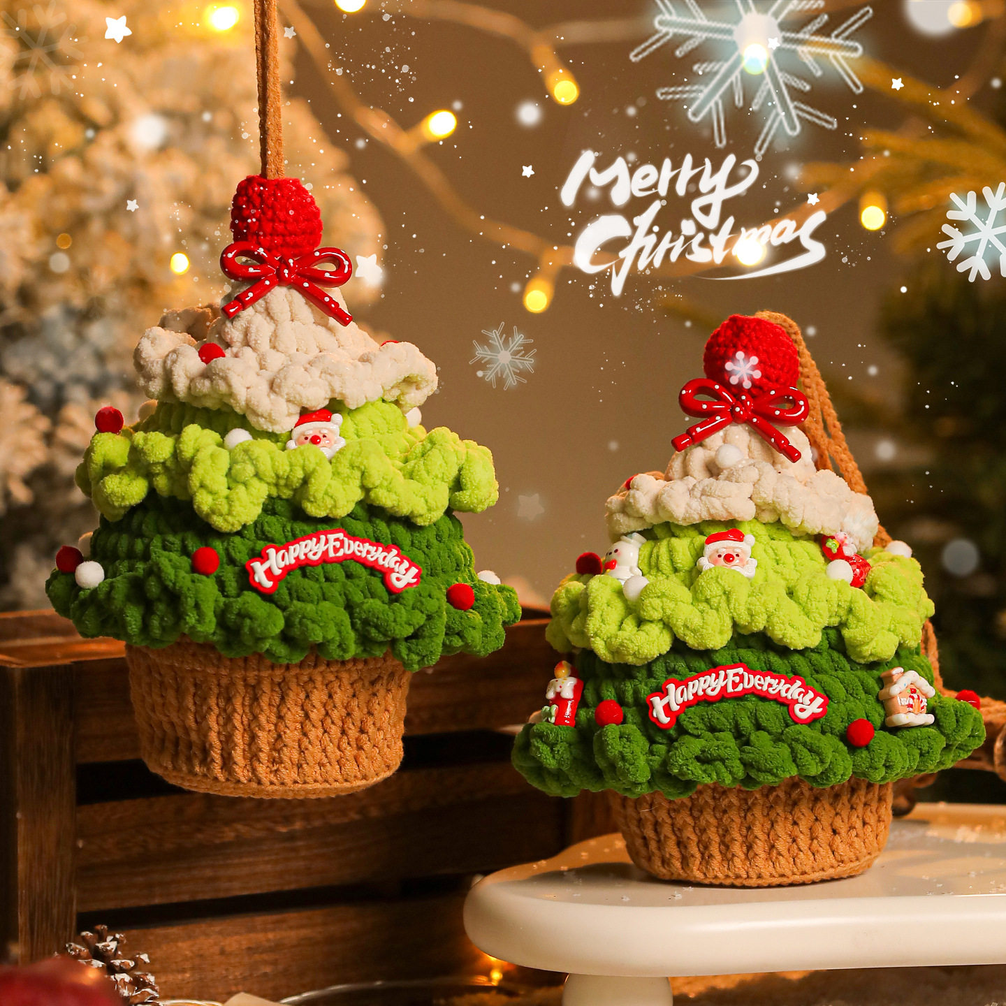 2025纯手工毛线编织圣诞树苹果盒圣诞礼品包装高档高颜值糖果礼盒