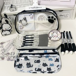 雪地小猫痛包笔袋高颜值大容量可爱翻盖系多功能便携文具容纳袋