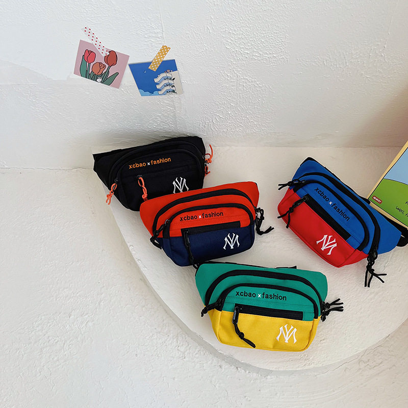 时尚儿童包韩版帆布撞色腰包宝宝零钱包潮酷男孩帅气字母斜挎胸包