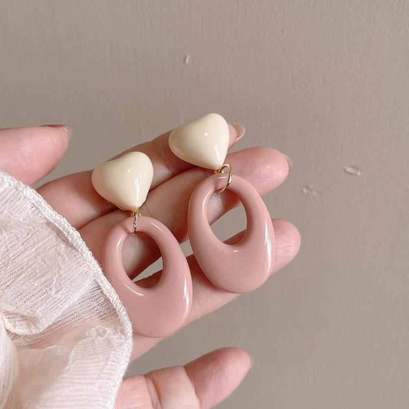 粉色撞色亚力椭圆几何耳环小众简约百搭耳坠个复古高级感耳饰