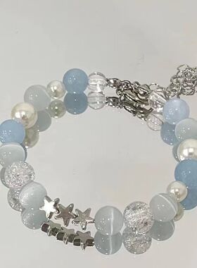 星之海猫眼手链！星星蓝色串珠手链夏天小清新森系小众设计手饰