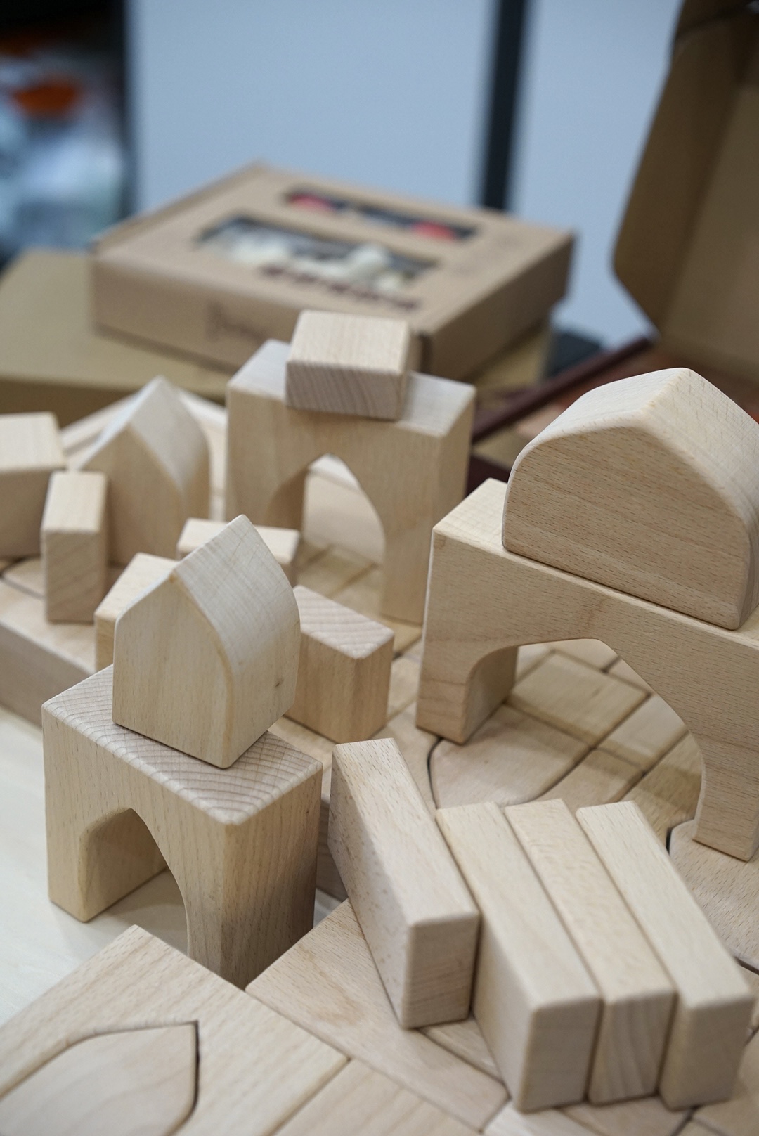 【栗栗巫】幼儿园室内原木榉木积木儿童宝宝早教构建区建筑玩具