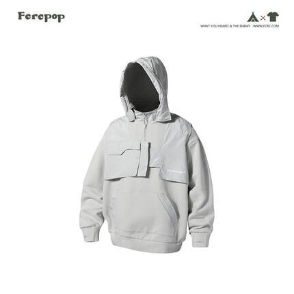 Fcrcpop日潮机能风remake拼接马甲假两件连帽卫衣 山系可拆卸卫衣