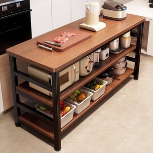 厨房橱柜收纳柜多层微波炉收纳架子工作台靠墙一体多功能储物边柜