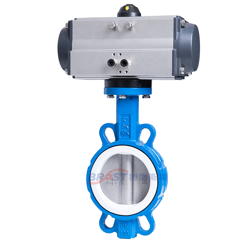 N对夹式气动四氟蝶阀 D671F-10/16Q 球墨体304板四氟阀座 AT/GT型