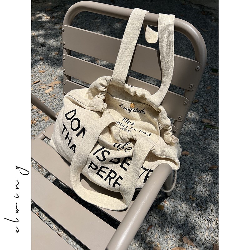 Elwing原创重磅亚麻字母印花设计感双面多功能托特包单肩环保布袋