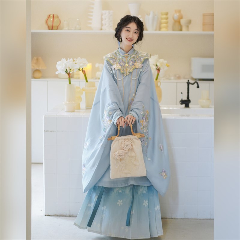 醉时阁【幽幽如兰】原创汉服明制长衫马面裙重工刺绣云肩加内里