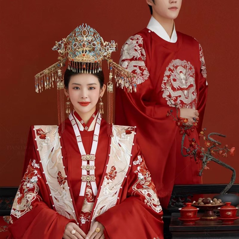 出租凤冠霞帔全套鸾凤和鸣大码汉服婚服重工刺绣新娘结婚嫁衣租赁