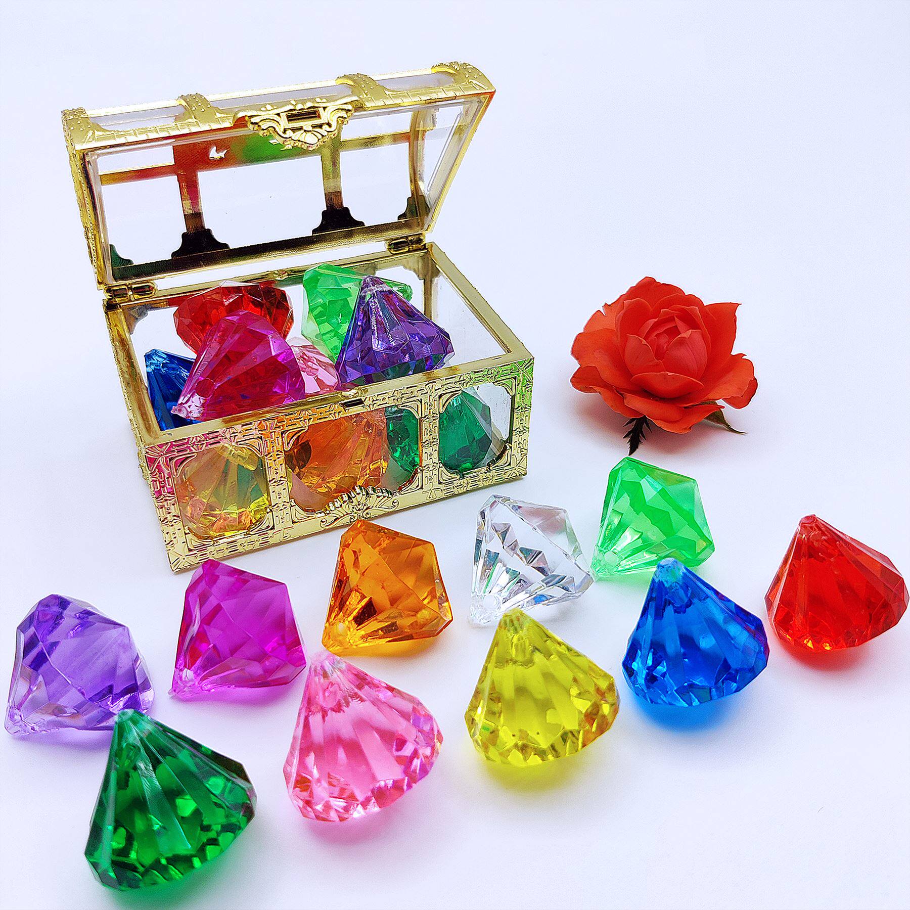 儿童宝石玩具女孩手工diy钻石水晶七彩宝箱串珠项链珠宝穿珠有孔