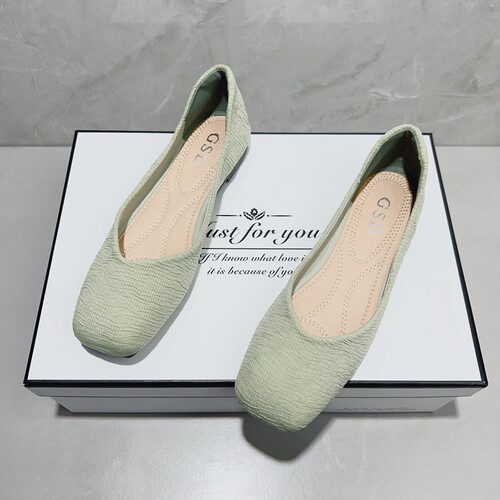 温柔晚晚风平底夏季绿色奶奶鞋