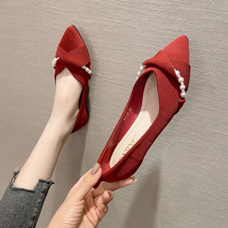 女鞋春款2025年新款小众仙女鞋温柔单鞋女平底红色婚鞋秀禾绣娘鞋,女鞋,浅口单鞋,淘宝优惠券,粉丝福利购,淘宝优惠卷