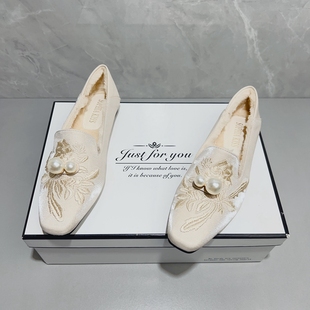 女外穿2025秋冬季 平底复古豆豆鞋 新款 国风刺绣旗袍鞋 新中式 毛毛鞋