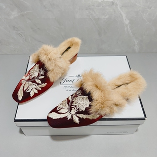 国风新中式兔毛毛鞋女外穿秋冬新款懒人加绒穆勒鞋气质复古半拖鞋
