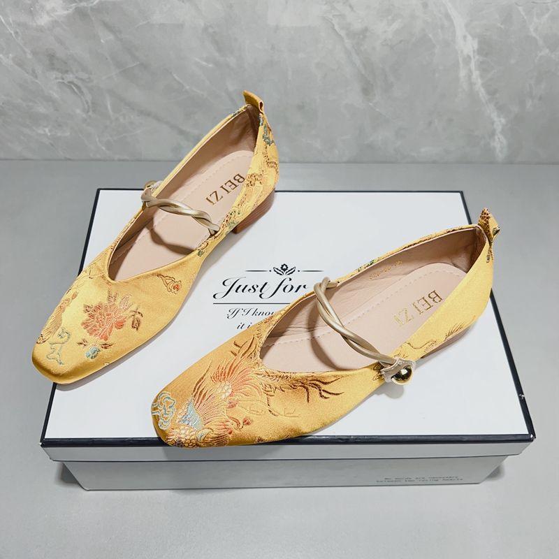 国风新中式龙凤低跟玛丽珍单鞋