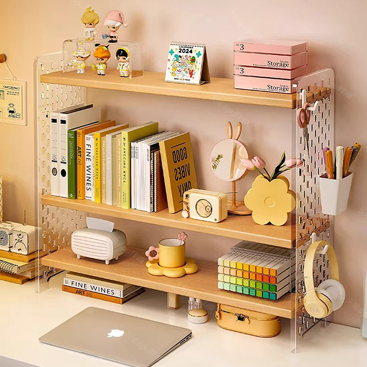 电脑桌面置物架亚克力洞洞板桌上书架书桌杯子化妆品收纳神器办公桌工位整理架隔板多层展示收纳架子餐桌杯架