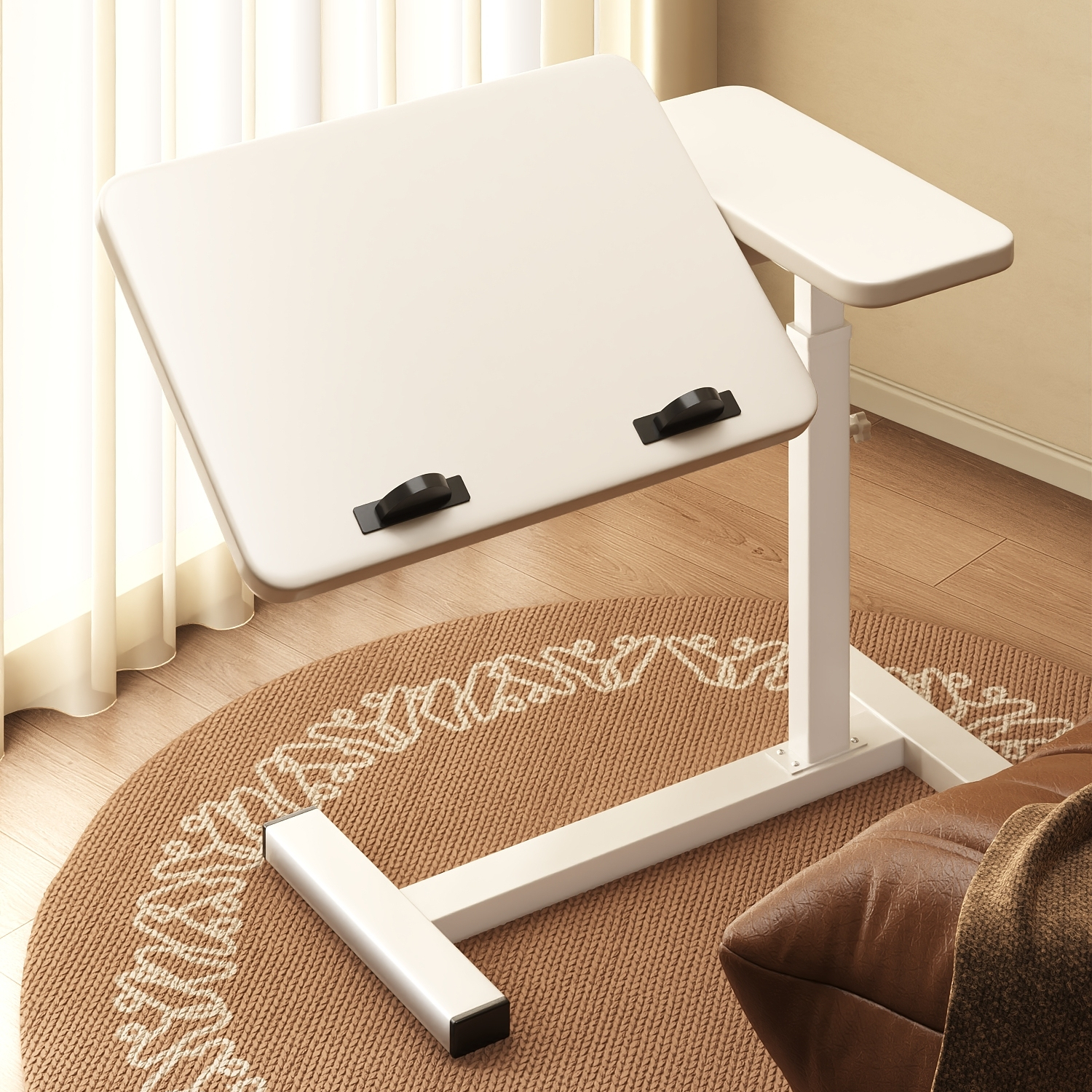 可折叠升降床边桌卧室小型家用电脑桌飘窗书桌办公桌子带轮女生简易出租屋桌子长方形工作台床头学习桌写字桌