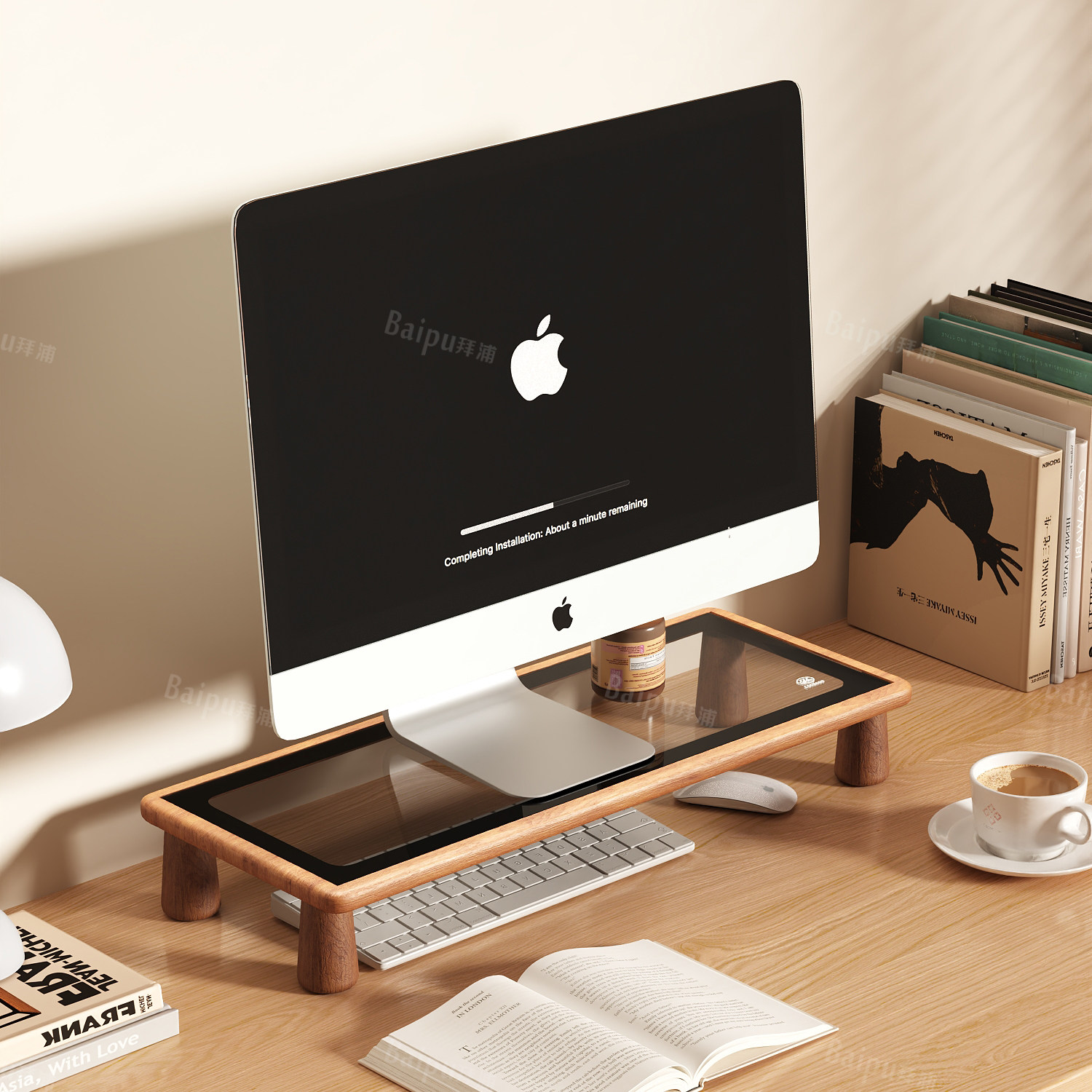 实木台式电脑增高架显示器增高架电脑屏幕钢化玻璃显示屏垫高底座台式支架办公桌工位桌面收纳架桌面置物架子