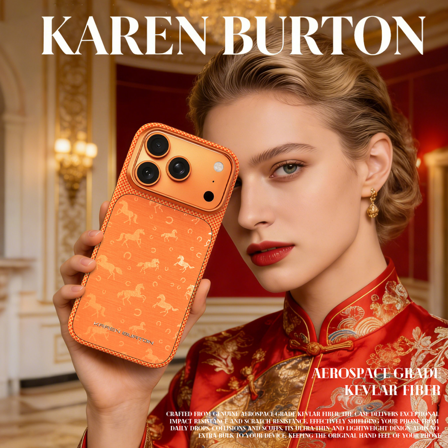 【万马奔腾&middot;心想事橙】马年新款Karenburton苹果17promax手机壳凯夫拉芳纶纤维超薄适用iphone17pro磁吸外壳