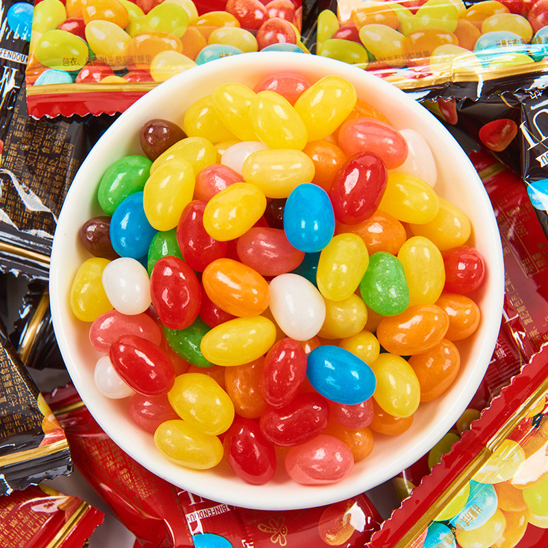 五彩缤纷豆儿童酸甜水果糖果多味混装小包散装七彩软糖喜糖批发