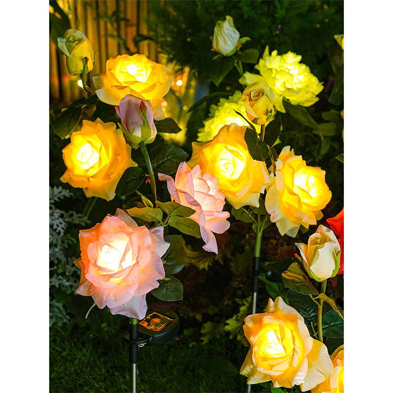 户外防水花朵灯太阳能装饰草坪灯别墅庭院花园仿真玫瑰氛围草地灯