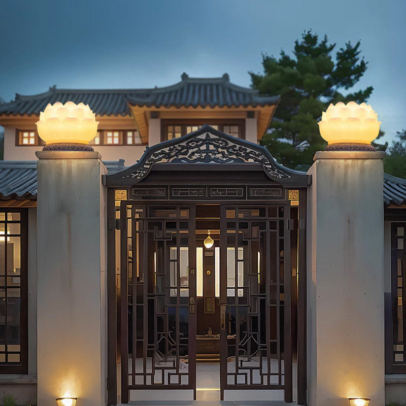 蒸客户外太阳能柱头灯庭院围墙灯莲花柱子灯别墅大门氛围灯门垛灯
