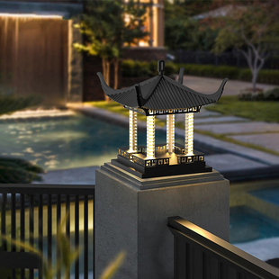 太阳能柱头灯户外防水别墅庭院围栏灯新中式大门灯门柱灯围墙灯