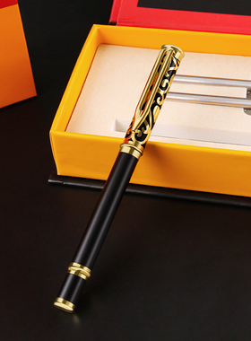 免费定制 中性宝珠签字笔刻字电镀杆硬磨砂黑色水性圆珠碳素笔0.5宝珠商务办公用品圆珠学生练字专用舒适手感