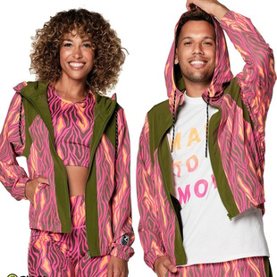 ZW现货运动休闲服健身服瑜伽舞蹈薄外套风衣短款 374 连帽拼色上衣